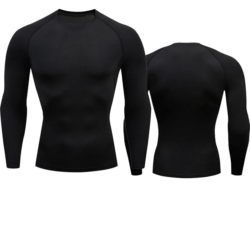 Compression Long Sleeve Shirt Black Fitness T-shirt Men's Muscle